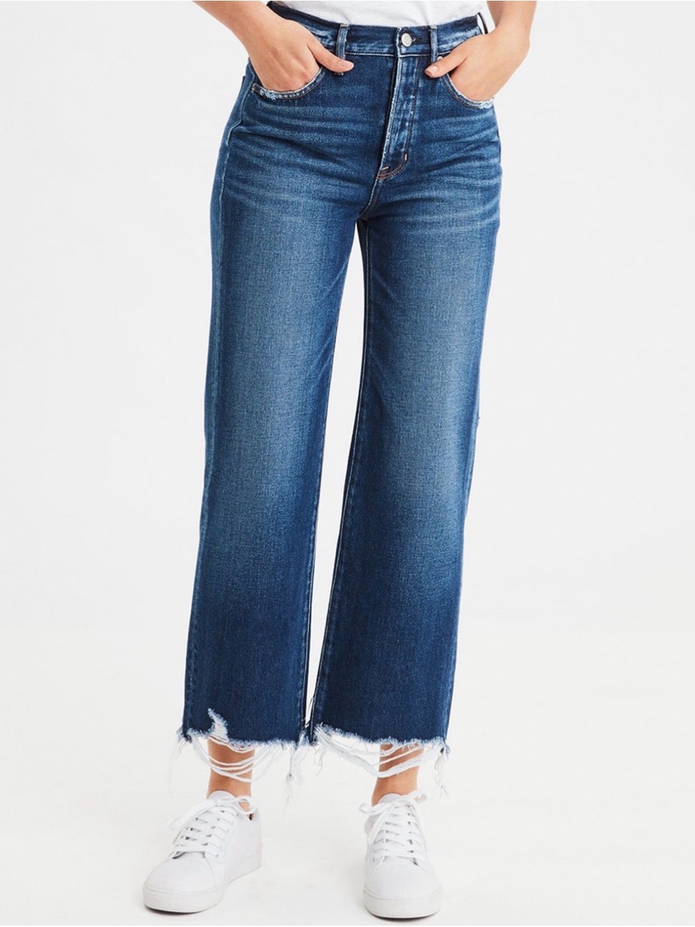 American Eagle High-Rise Wide Leg Crop 24”Frayed Hem Women's Jeans Size 6